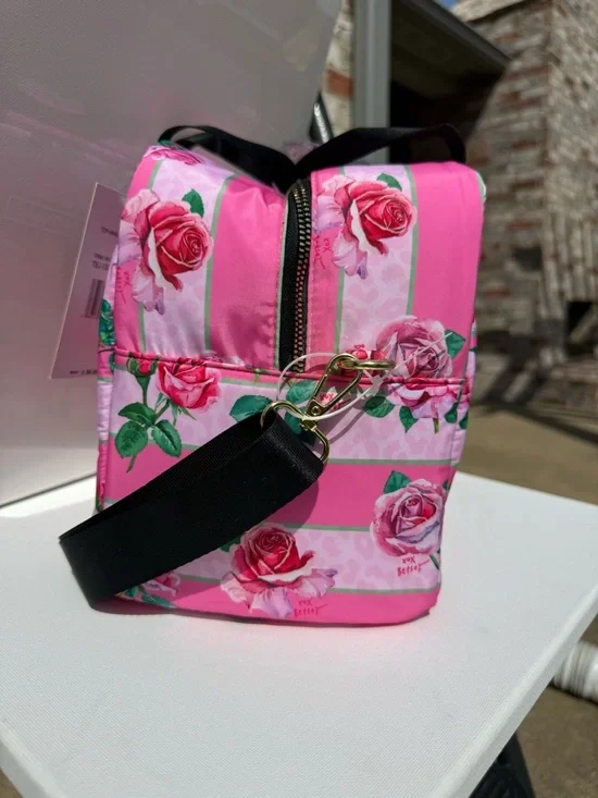 NWT Betsey Johnson Large Size Pink Rose Stripe Insulated Lunch Tote - Picture 5 of 9